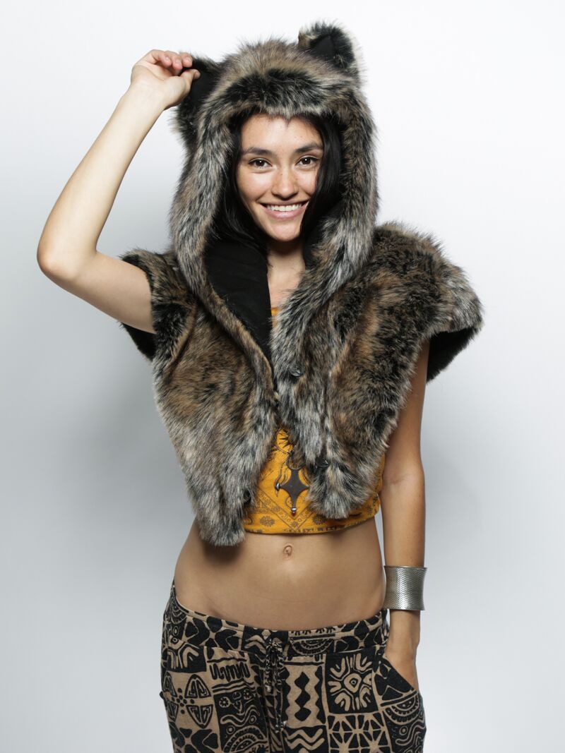Dire Wolf Faux Fur Shawl on Female Model