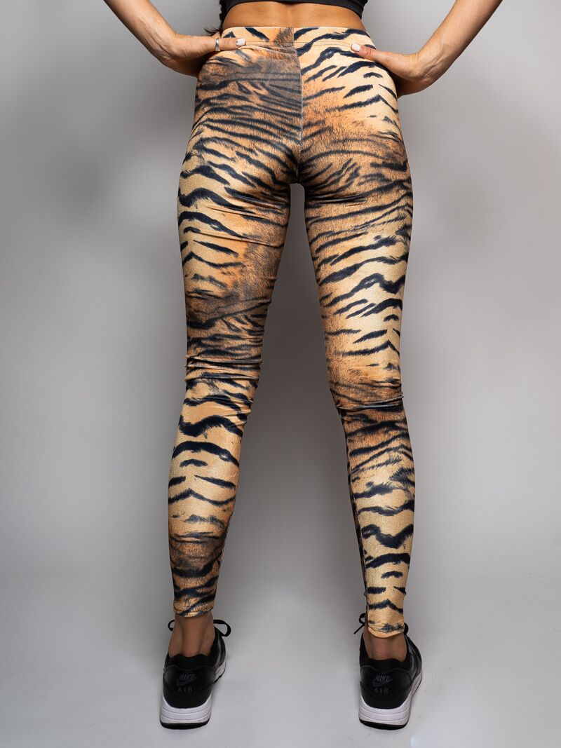 Back View of Poly-Velvet Women&#39;s Leggings Featuring Tiger Design