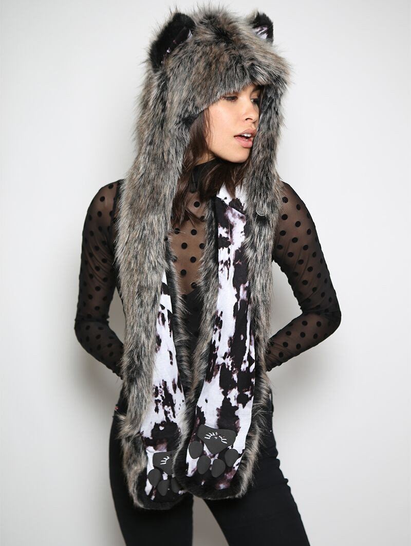 Exterior and Interior View of New Moon Grey Wolf Collector SpiritHood 