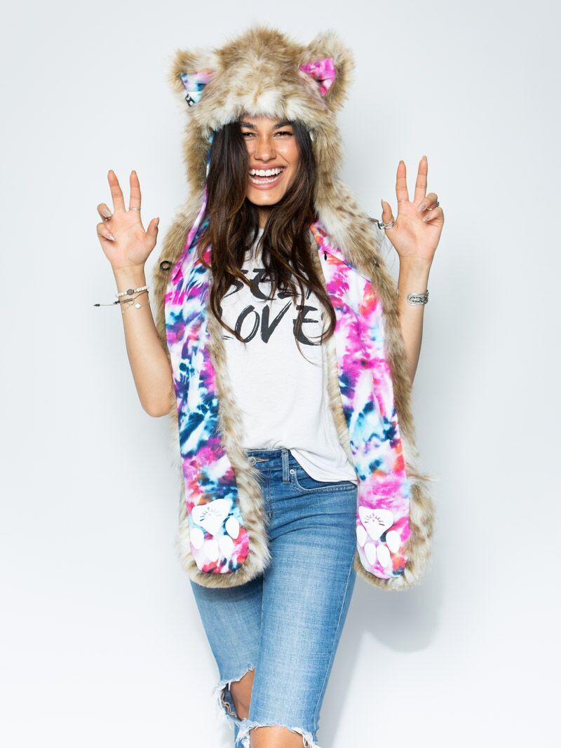 Woman wearing Faux Fur Catleidoscope Collector Edition SpiritHoods