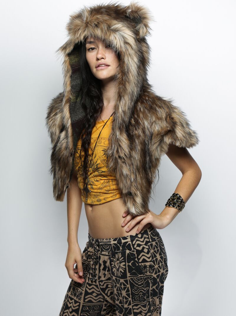 SpiritHoods Grizzly Italy Faux Fur Shawl on Female Model