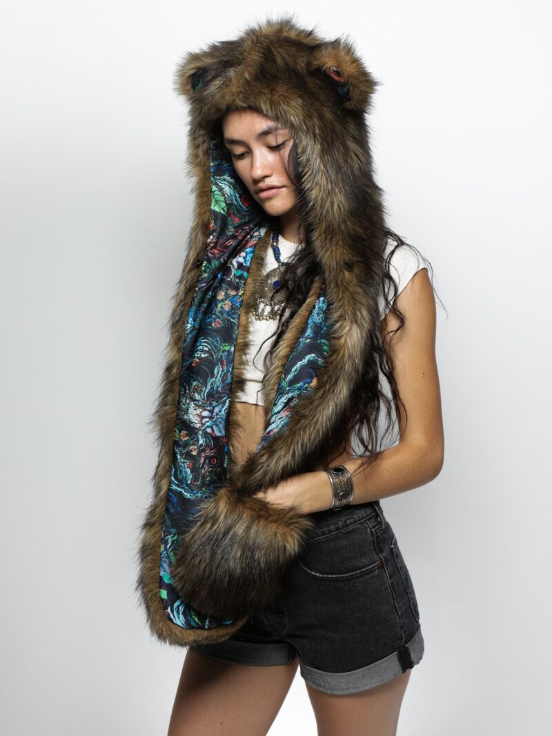 Female Wearing Artist Collab JP Grizzly CE Faux Fur SpiritHood 