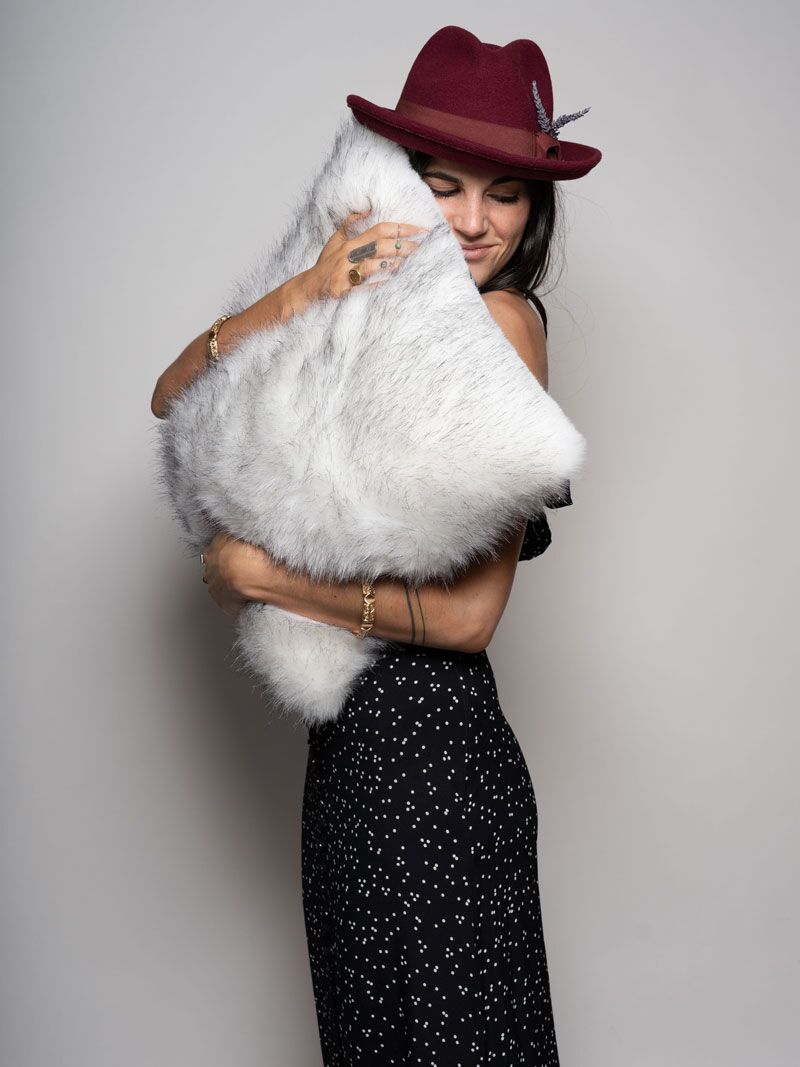 Female Holding Husky Baja Faux Fur Pillow 