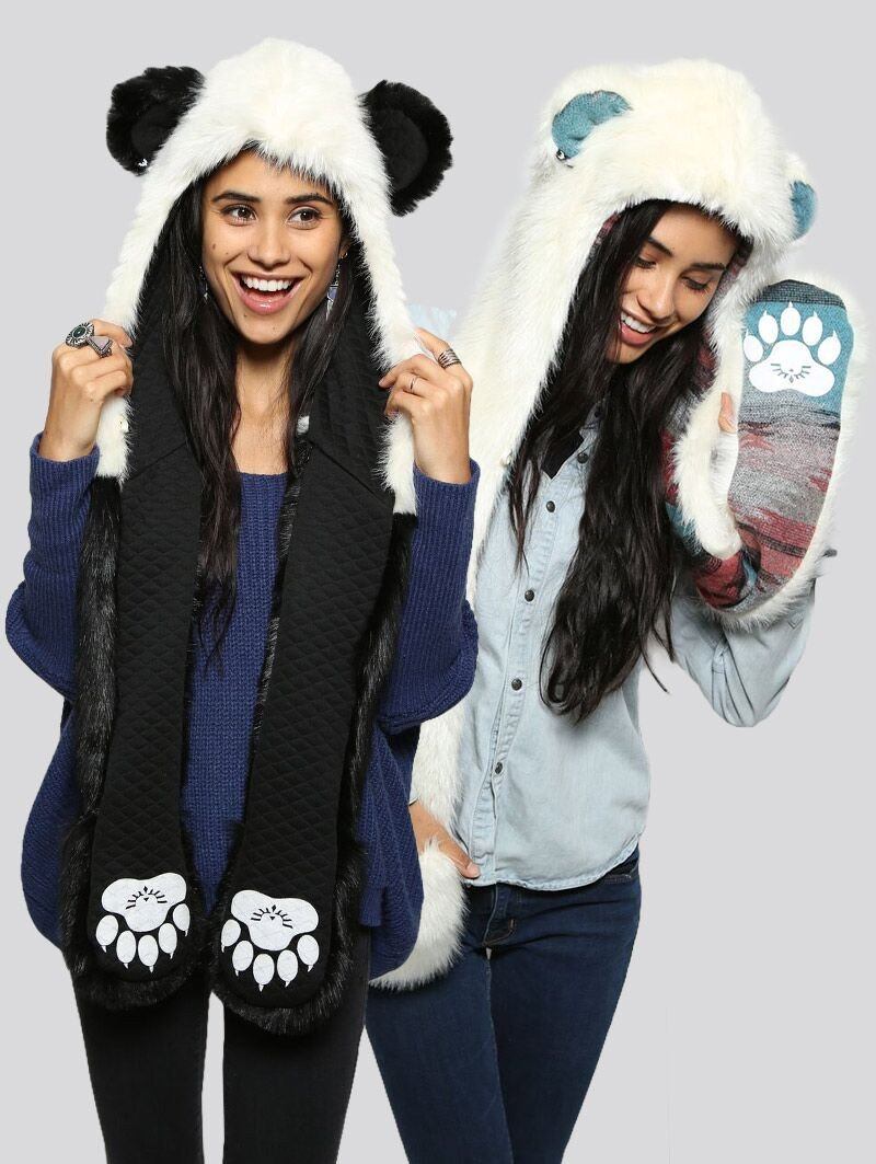 People wearing Unisex Panda + Polar Bear Faux Fur SpiritHoods