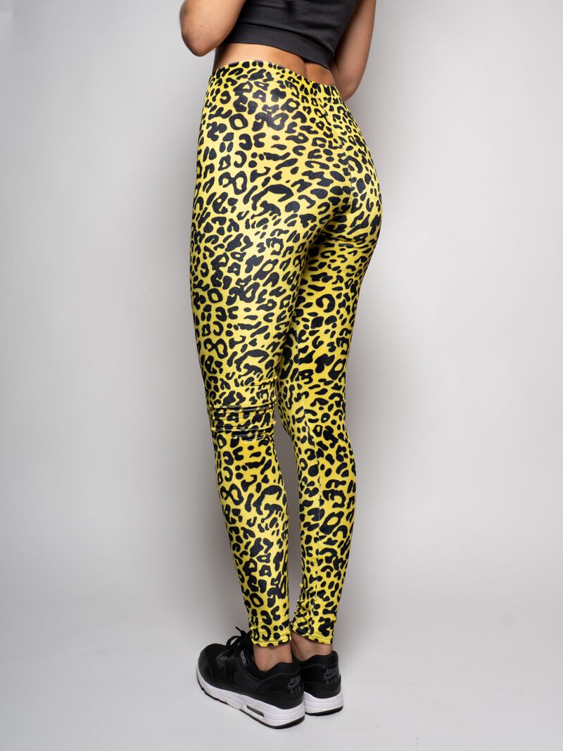Neon Yellow Cheetah Velvet Leggings - Women's