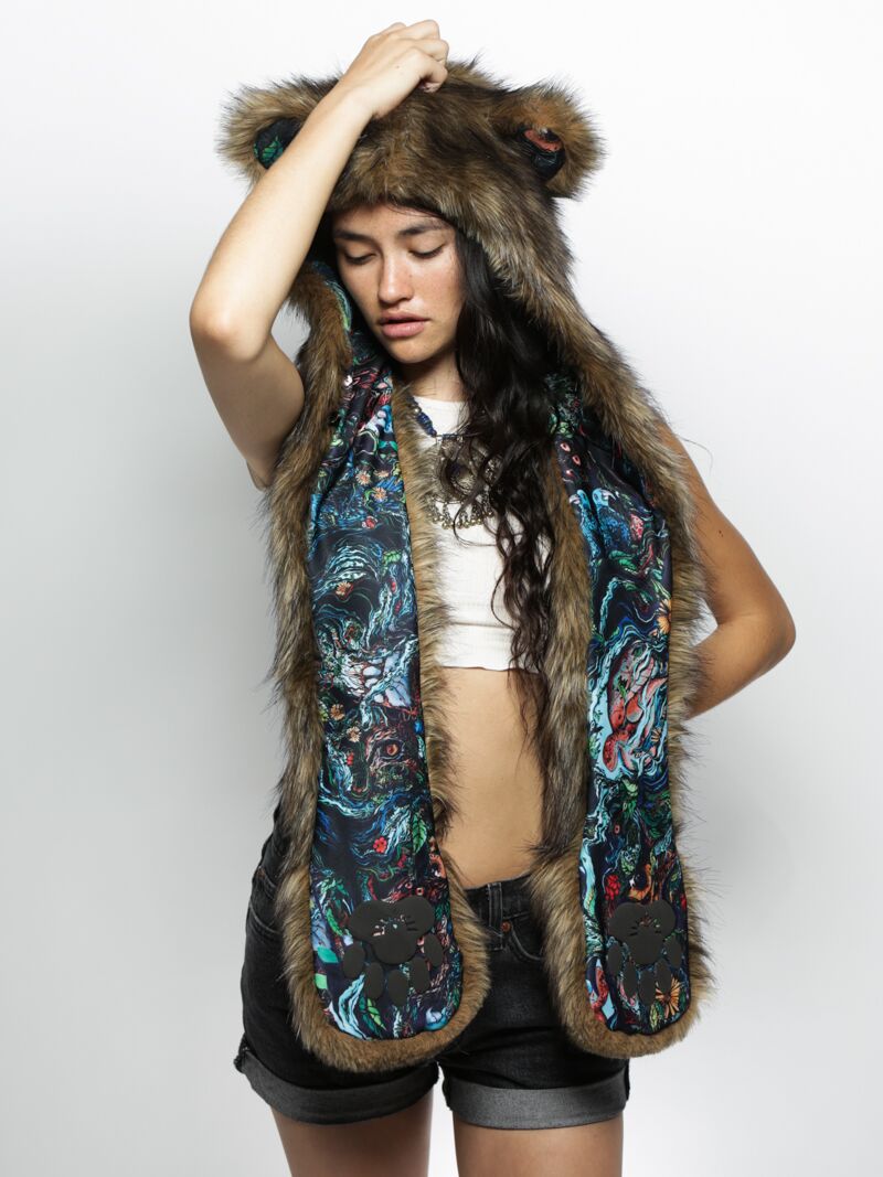 CE Faux Fur SpiritHood with Artist Collab Grizzly Design