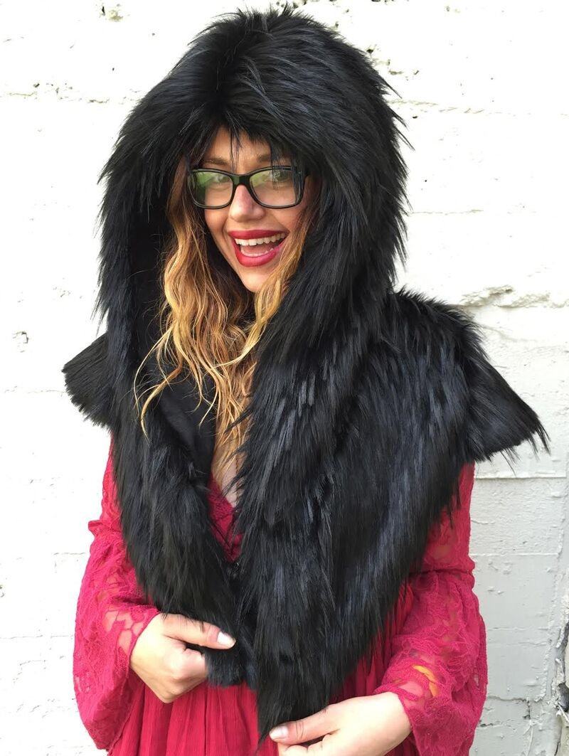 Raven Shawl Collectors Edition Faux Fur SpiritHood  on Woman