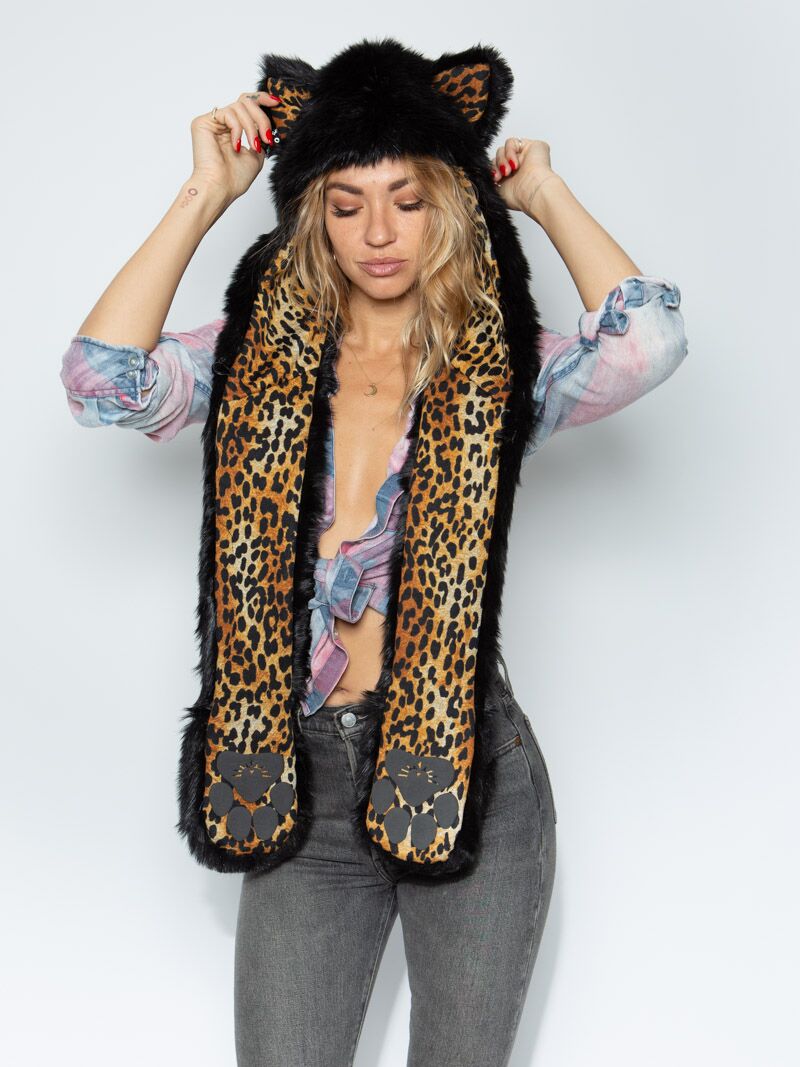 Woman wearing Faux Fur Black Cat Collector Edition SpiritHood