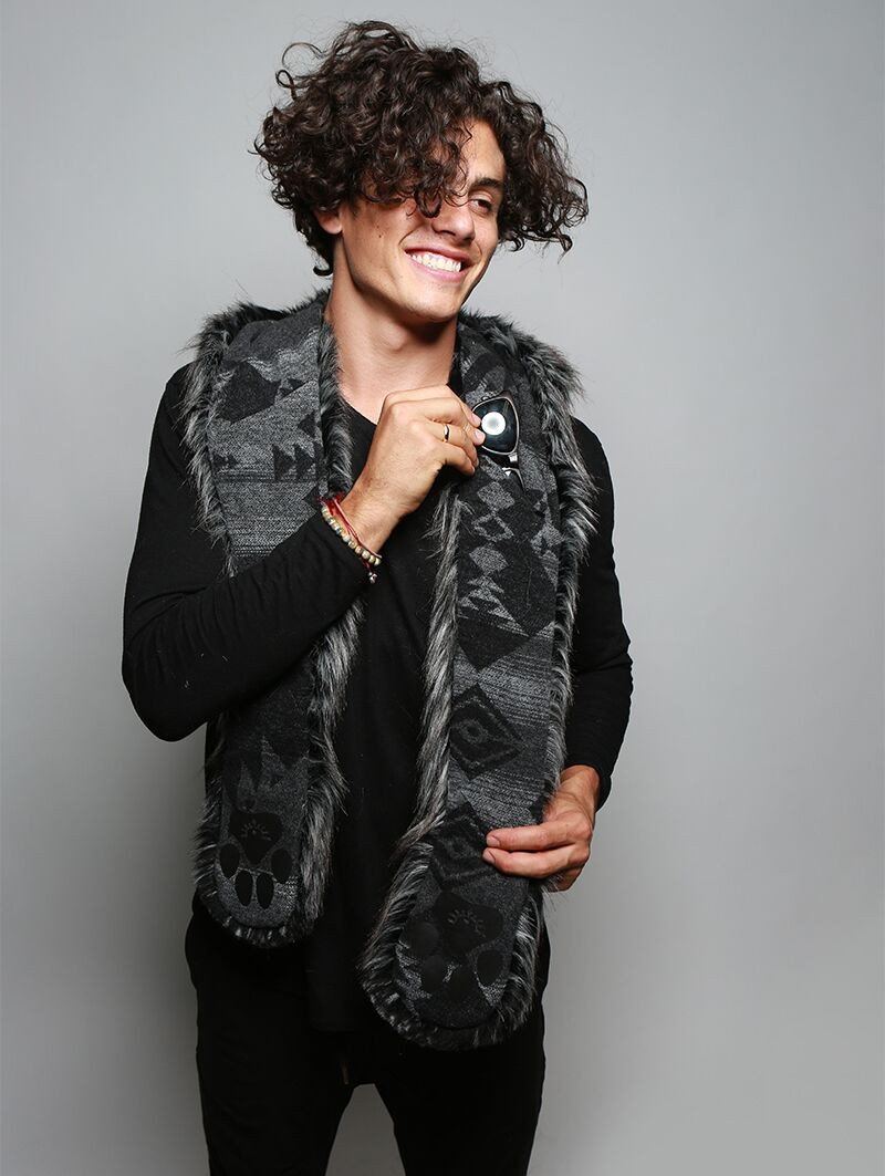 Man wearing faux fur Night Fox Italy SpiritHood, front view 2