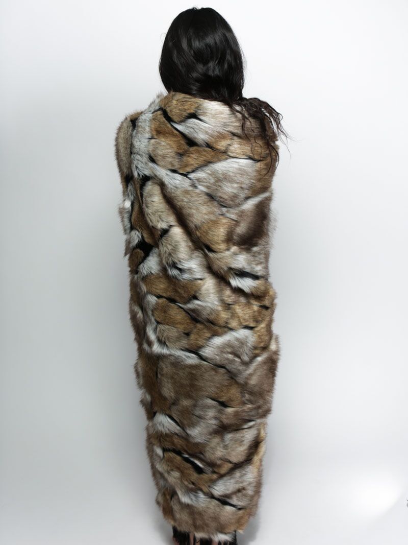 Woman Wrapped in Wolverine Design Faux Fur Throw 