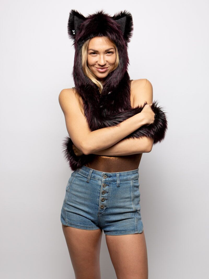  Sangria Wolf Hooded Faux Fur on Female