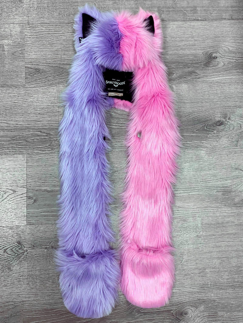 Lavender and Pink Collector Edition Summer Sunset Moon Wolf Faux Fur SpiritHood